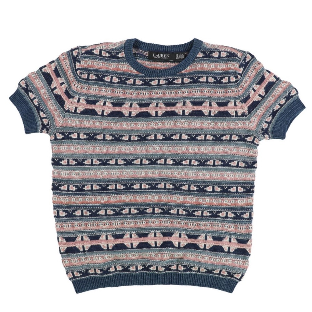 Lauren by Ralph Lauren Geo Stripe Short Sleeve Sweater